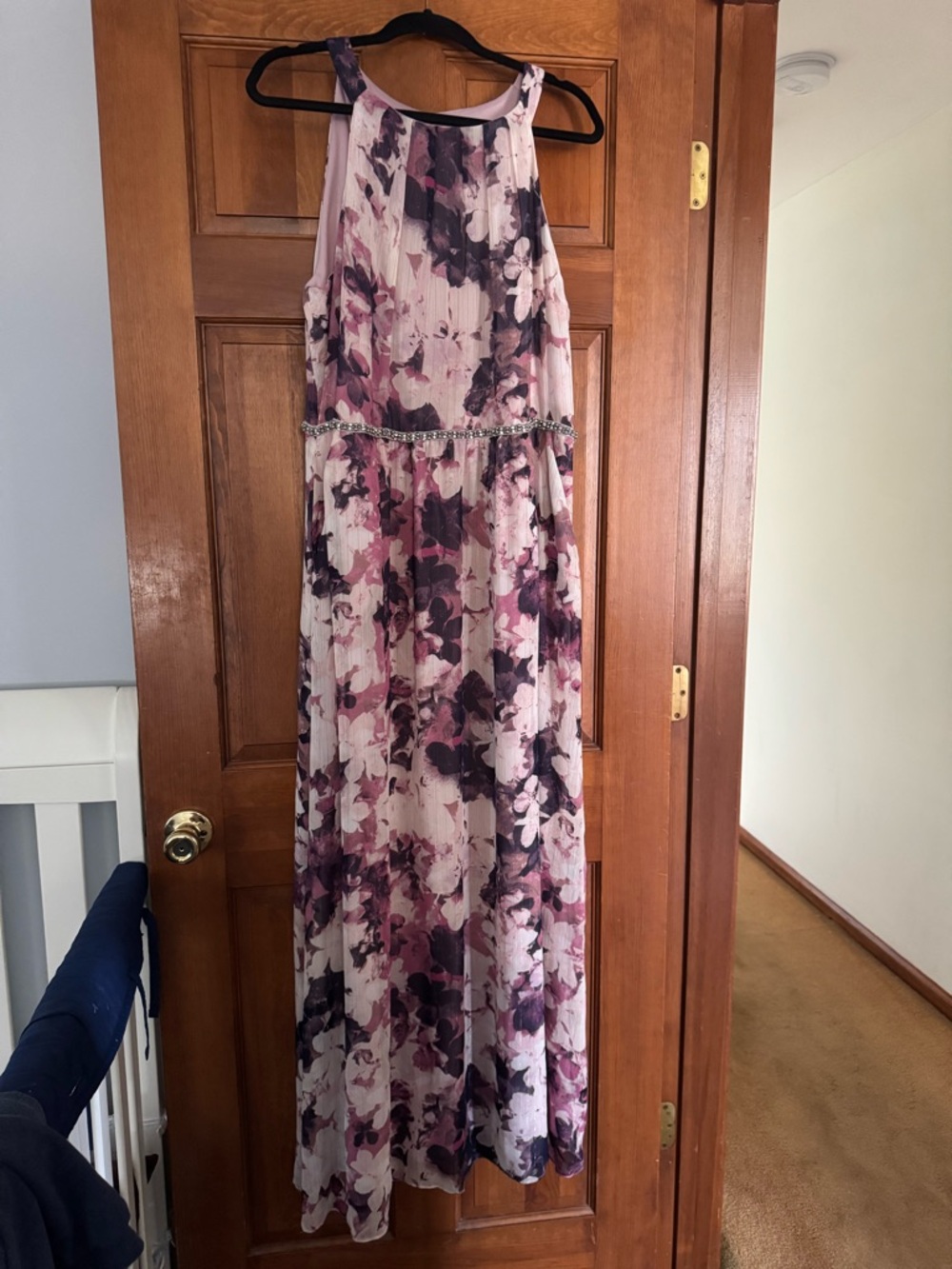 SLNY Purple and Pink Floral-Print Chiffon Dress